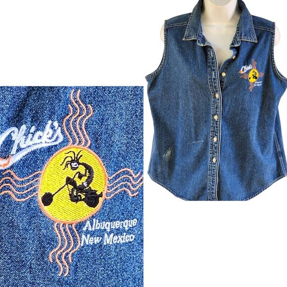 Chicks's Albuquerque New Mexico Denim Shirt XL Vintage Harley Davidson Biker - Picture 10 of 10